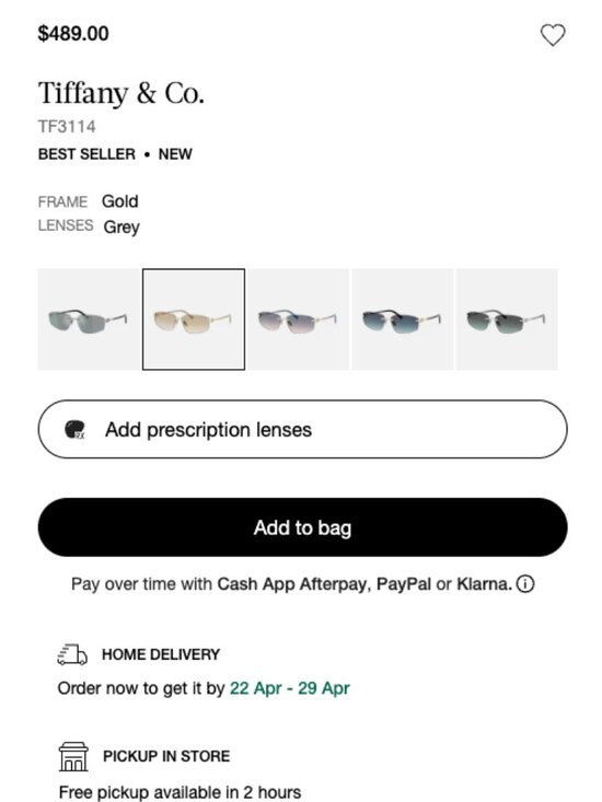 Tiffany & Co. Rimless Gold Sunglasses w/ Blue Case – New main image 2